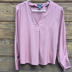 Express Pink Relaxed Blouse with Mandarin Collar